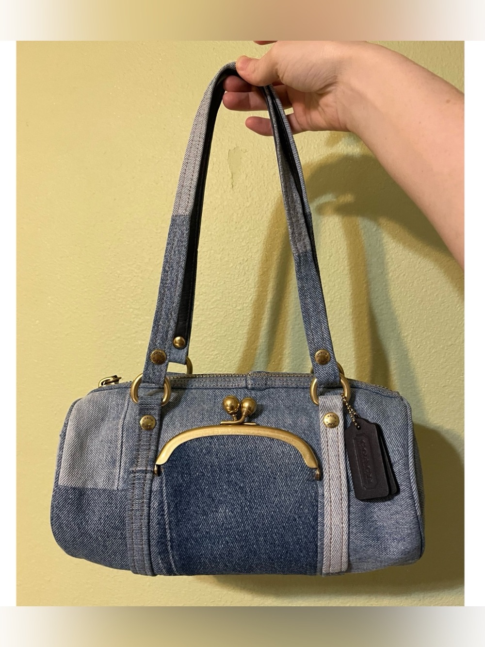 Coach Denim Kisslock Barrel Bag 28!